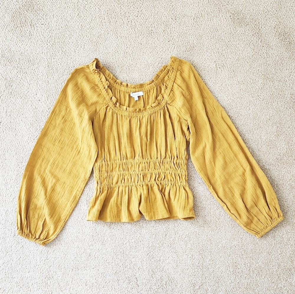 Sold. Mustard Yellow Golden Madewell Women's Long Sleeve Peasant Blouse Top